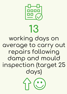 13 Working days on average to carry out repairs following damp and mould inspection (target 25 days)